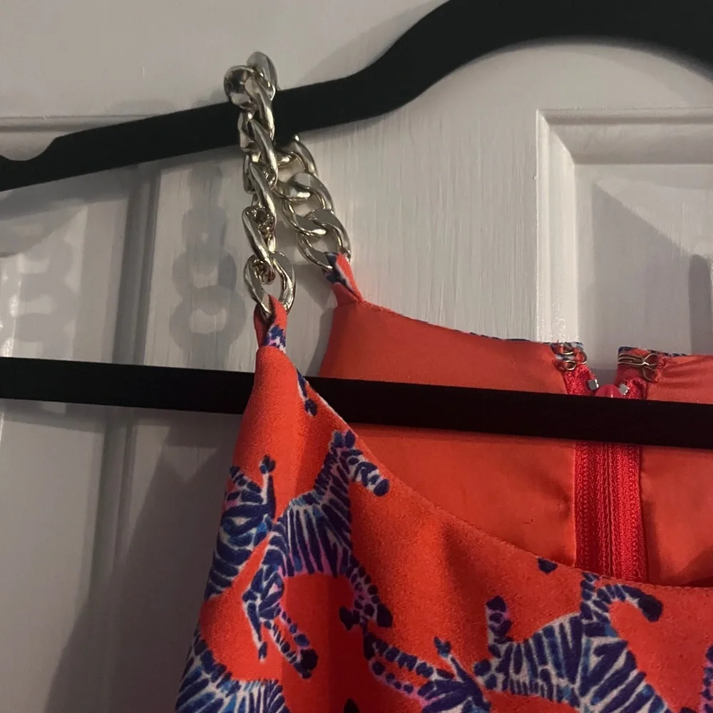 Lilly Pulitzer Pearl Romper Heebee Zeebees gold chain straps coral blue 16 - Picture 5 of 7